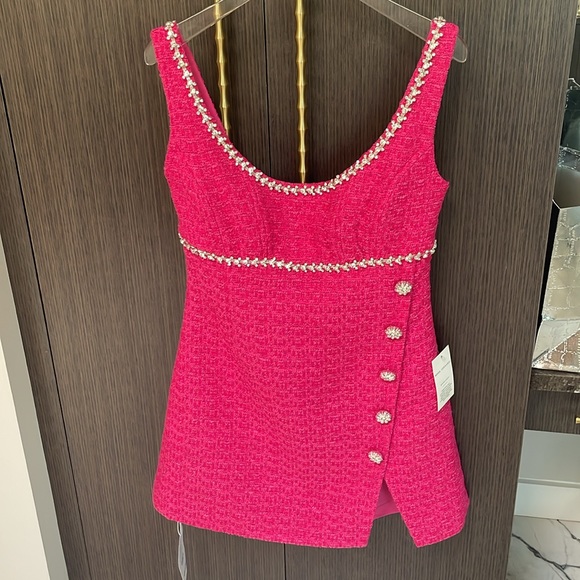 Self-Portrait Pink Round Neck Boucle Tweed Mini Dress with crystals 💖 - Picture 8 of 17